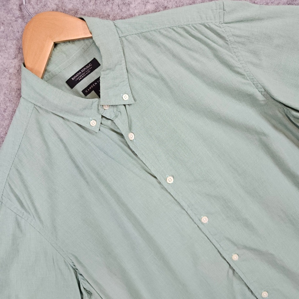 Banana‎ Republic Men's Shirt Size L Green Nailhead Camden Fit Lightweight STAIN